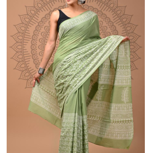 Stunning Pure Cotton Mulmul Saree With Blouse