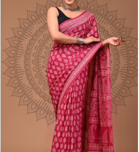 Stunning Pure Cotton Mulmul Saree With Blouse