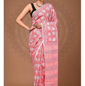 Stunning Pure Cotton Mulmul Saree With Blouse