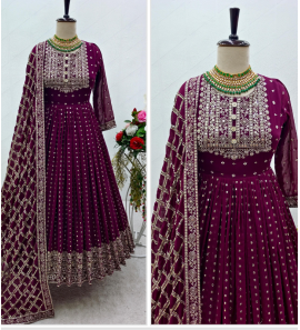 Purple Colour Party Wear Georgette Long Gown