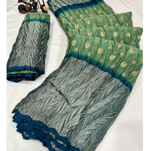 Fancy Moss Chiffon Saree With Crush Work