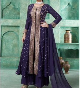 Fancy Georgette Gown-Plazzo With Dupatta