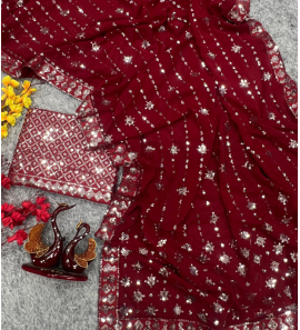 Soft Georgette Saree With Sequence Embroidery Work