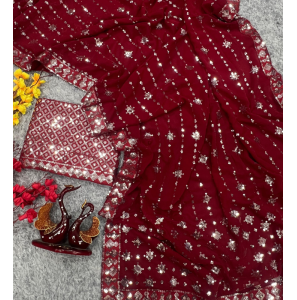 Soft Georgette Saree With Sequence Embroidery Work