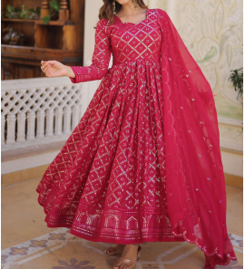 Fancy Faux Blooming Gown With Dupatta