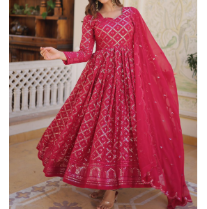 Fancy Faux Blooming Gown With Dupatta Fancy Faux Blooming Gown With Dupatta