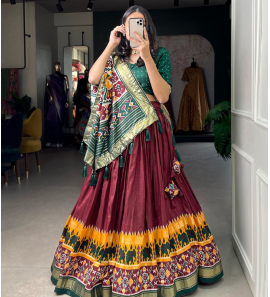 Elegant Tussar Silk Lehenga With Dupatta