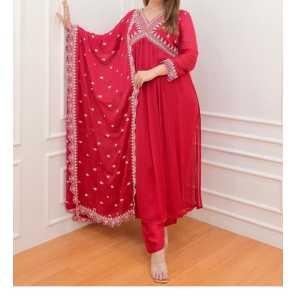 Latest Georgette Anarkali Gown With Embroidery Work