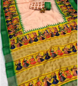 Stunning Pure Linen Cotton Saree With Big Zari Border