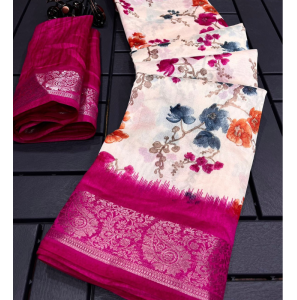 Soft Tussar Silk Saree With Zig Zag Border