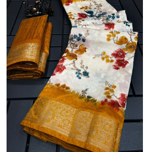 Soft Tussar Silk Saree With Zig Zag Border