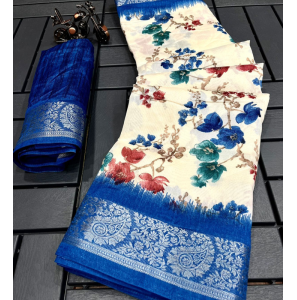 Soft Tussar Silk Saree With Zig Zag Border