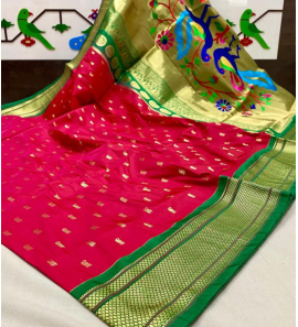 Fancy Pallu Golden Paithani Sarees With Blouse