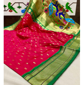 Fancy Pallu Golden Paithani Sarees With Blouse