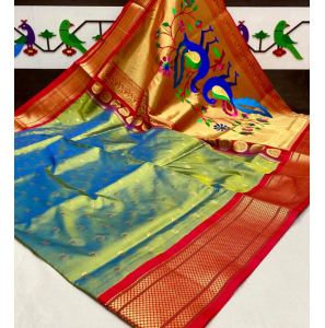 Elegant Pallu Golden Paithani Sarees With Blouse