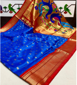 Elegant Pallu Golden Paithani Sarees With Blouse