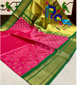 Stunning Pallu Golden Paithani Sarees With Blouse