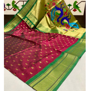 Amazing Pallu Golden Paithani Sarees With Blouse