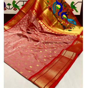Amazing Pallu Golden Paithani Sarees With Blouse