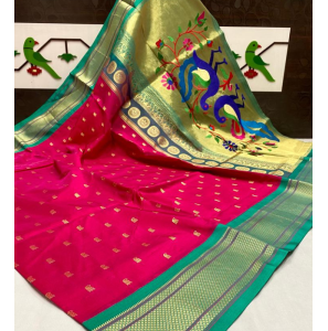 Amazing Pallu Golden Paithani Sarees With Blouse