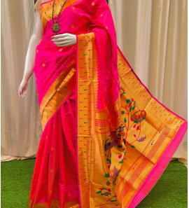 New Triple Muniya Paithani Saree With Contrast Blouse