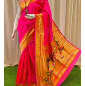 New Triple Muniya Paithani Saree With Contrast Blouse