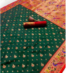 Green Colour Pure Soft Silk Saree With Blouse