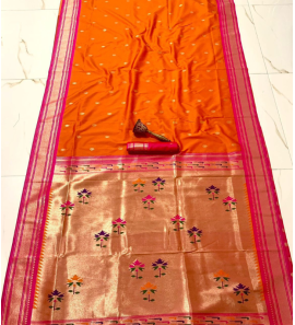 Pure Soft Kanchivram Pathani Silk Saree In Orange