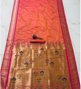 Pure Soft Kanchivram Pathani Silk Saree In Peach