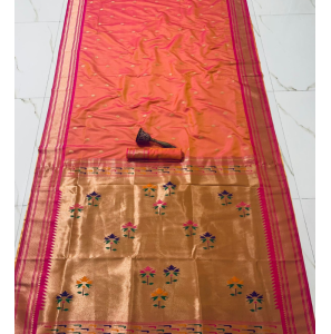 Pure Soft Kanchivram Pathani Silk Saree In Peach