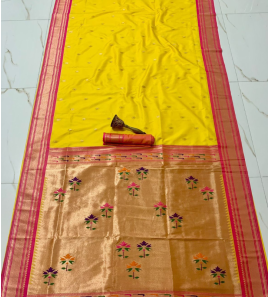 Pure Soft Kanchivram Pathani Silk Saree In Mustard Yellow
