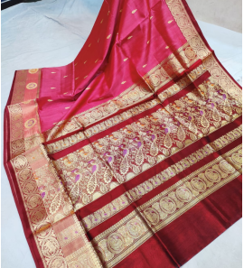 Pure Silk Handloom Big Border Peshwai Sarees With Blouse