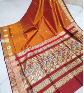 Pure Silk Handloom Big Border Peshwai Sarees With Blouse