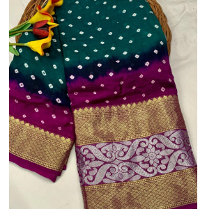 Green Colour Bandhani Saree With Blouse