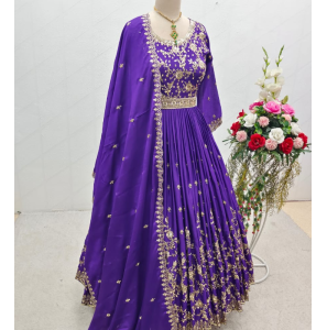 New Designer Satin Silk Gown With Dupatta Set