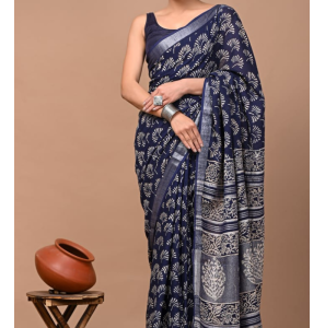 Pure Cotton Linen Saree With Running Blouse