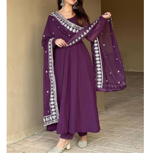 Backless Purple Wine Soft Georgette Anarkali Suit