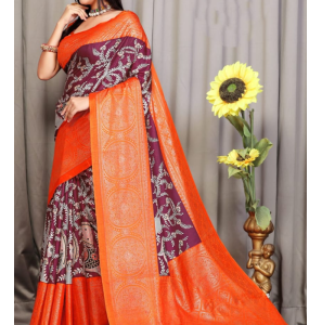 Soft Pure Dola Silk Saree With Kalamkari Digital Print 