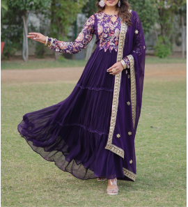 Purple Colour Georgette Gown With Dupatta
