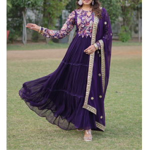 Purple Colour Georgette Gown With Dupatta