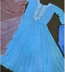 Fancy Anarkali Gown-Pant With Contrast Matching Dupatta