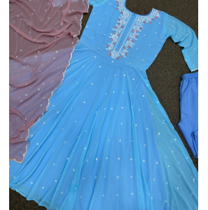 Fancy Anarkali Gown-Pant With Contrast Matching Dupatta