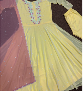 Fancy Anarkali Gown-Pant With Contrast Matching Dupatta