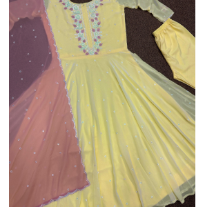 Fancy Anarkali Gown-Pant With Contrast Matching Dupatta