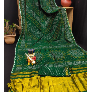 Fancy Soft Silk Khadi Print Saree In Green