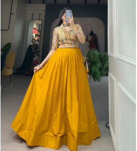 Fancy Plain Cotton Lehenga With Dupatta