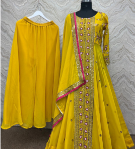 Fancy Georgette Gown-Plazzo With Dupatta