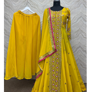 Fancy Georgette Gown-Plazzo With Dupatta