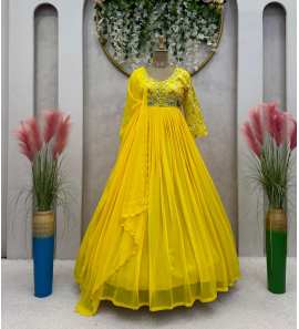 Latest Faux Georgette Gown With Dupatta