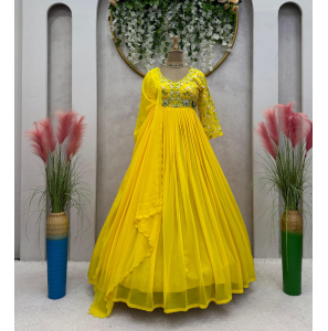 Latest Faux Georgette Gown With Dupatta
